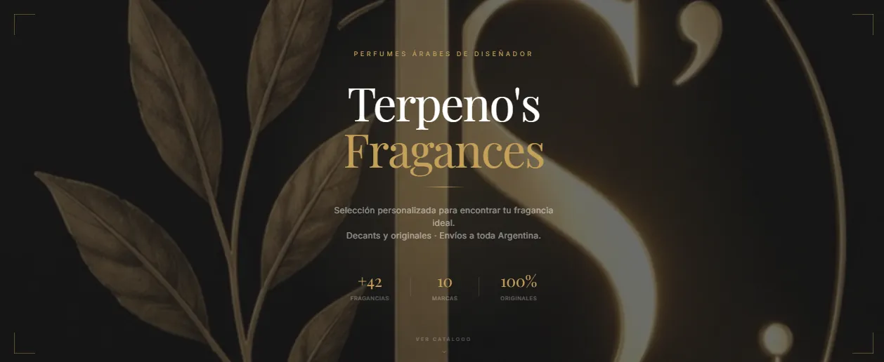 Captura del sitio web de Terpeno's Fragances