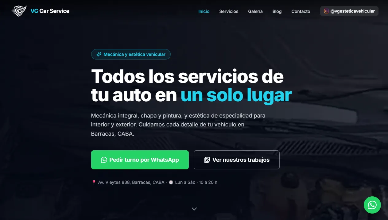 Captura del sitio web de VG Car Service